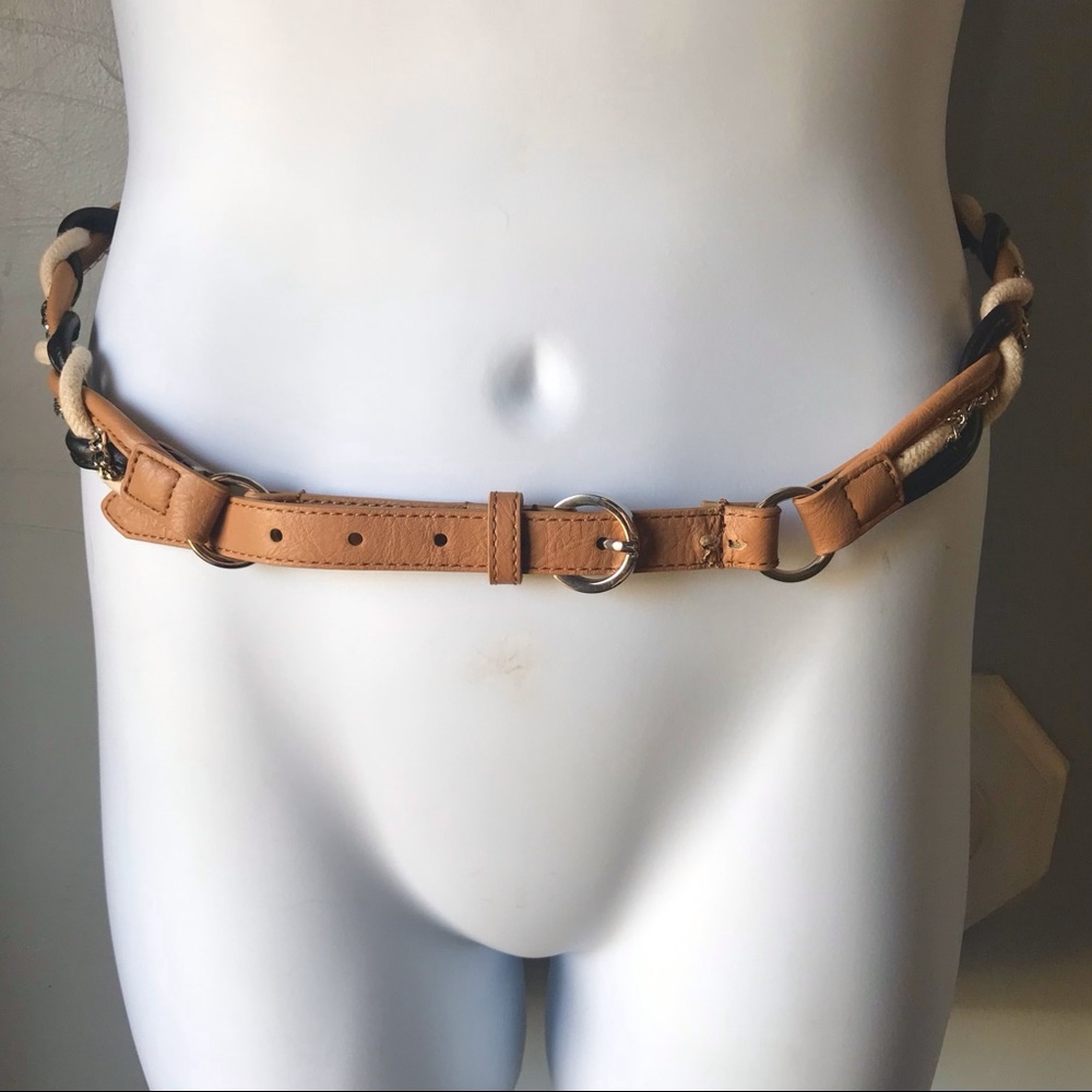 BROWN & BLACK BRAIDED BELT WITH WOVEN SILVER BELT